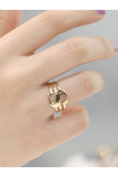 ZEYNEPLİ GOLD 14 Ayar Altın Kaburga S Harfli Yüzük