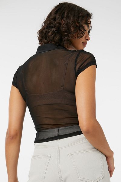 Ardene Ruched Mesh Cropped Top