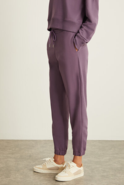 GRIMELANGE Neneh Damskie Spodnie Dresowe Z Elastyczną Nogawką I Sznurkiem Fioletowym, 3 Nici, 100% Bawełna Organiczna