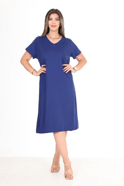 Eceyaman moda Navy Blue Combed Plus Size Women's Dress