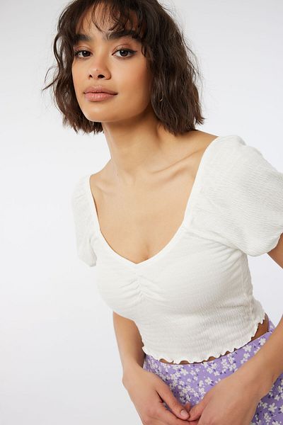 Ardene Cropped Ruched Top with Balloon Sleeves