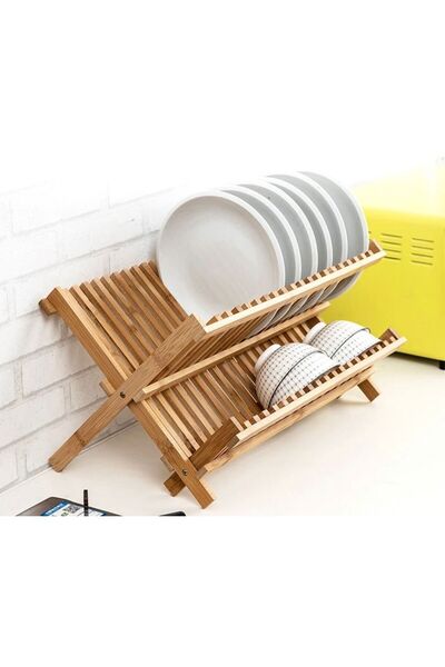 YDGR Bambu Katlanabilir Tabaklık Bulaşıklık Bulaşık Sepeti Kurutmalık