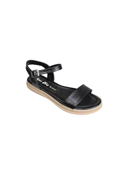 Yaz Kış Ayakkabı YAZKIŞ - صندل نسائي أسود وأبيض بحزام واحد وحزام الكاحل ونعل ...