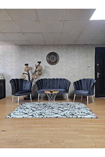 ZAFİR Papatya Çay Seti Koltuk Takımı Beyaz Boyalı Sivriltme Ayak, Balkon, Sal...