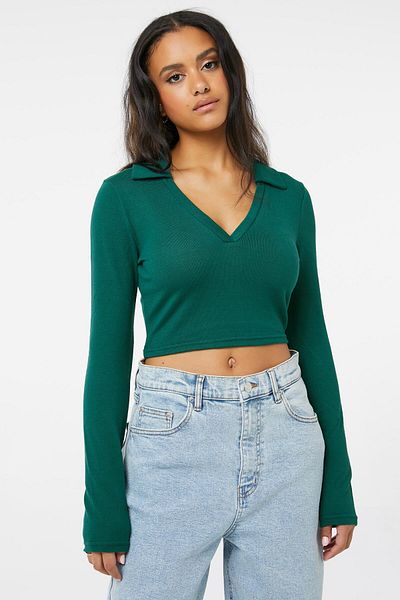 Ardene Johnny Collar Long Sleeve Cropped Top