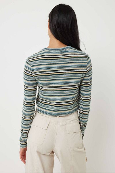Ardene Striped Long Sleeve Crop Top