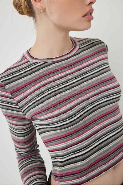 Ardene Striped Long Sleeve Crop Top