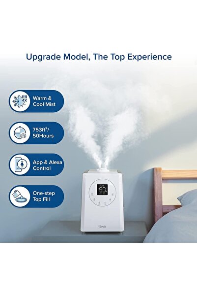 Levoit Smart Nemlendirici 6L Üstten Doldurmalı, Sıcak ve Soğuk Sis, Esansiyel Yağ ve Zamanlayıcı, Alexa