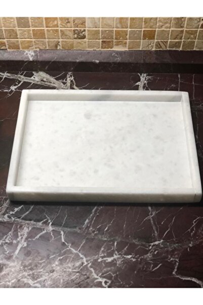fymermertasarım Kenarlı Beyaz Mermer Tepsi