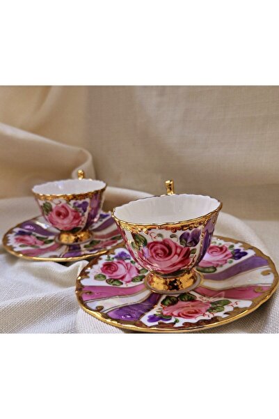 BY.RAYKA PORSELEN El Dekor Minaj Porselen El Boyama 2li Fincan Takımı