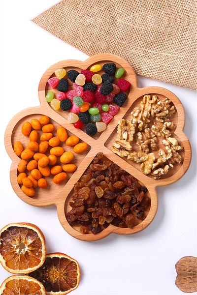 Forducts Natural Wooden 4-compartment Heart Snack Bowl and Tray