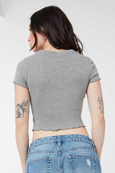 Ardene Cropped V-Neck Tee with Lettuce-Edge