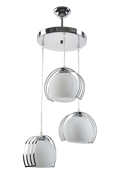 Genel Markalar KROM ÜÇLÜ MODERN SARKIT AVİZE SPOR AVİZE OPAL CAM 30CM