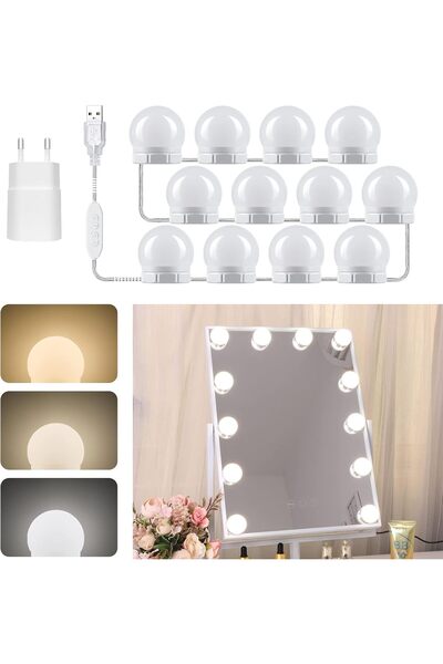 EREN 10'lu Set Makyaj Ayna Işığı Banyo Yatak Odası Hollywood Tarz Led Makyaj Lambası 3 Farklı Renk