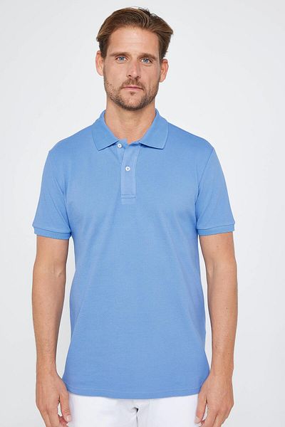 Tudors Ανδρικό μπλουζάκι Slim Fit Slim Fit 100% βαμβακερό απλό πικέ μπλε γιακά μπλουζάκι πόλο
