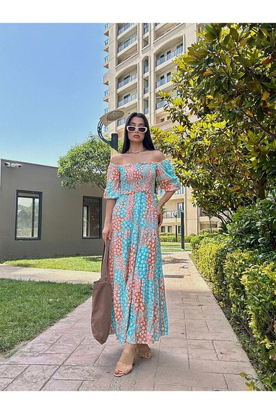 blue ashley Rochie din viscoză cu mânecă cu balon Madonna