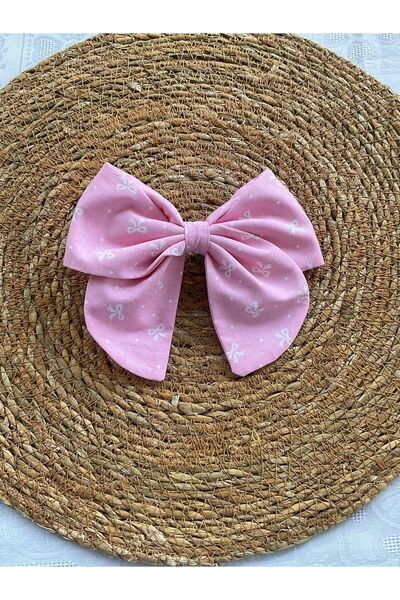 MADE BY PERİ White Bow Print Fabric on Pink Floor, Automatic, Bow Child/Adult...