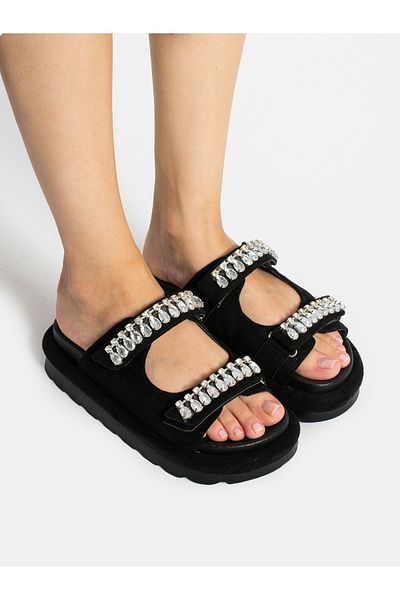 Alemdar Shoes Γυναικείες παντόφλες MONSY με λεπτομέρεια από μαύρη πέτρα