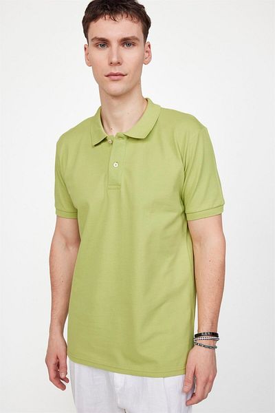 Tudors Ανδρικό μπλουζάκι Slim Fit Slim Fit 100% βαμβακερό απλό πικέ πράσινο γιακά μπλουζάκι