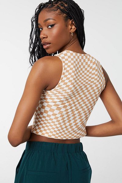 Ardene Checkerboard Ruched-Front Top
