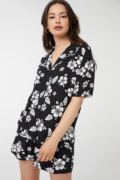 Ardene Tropical Print Open Collar Shirt