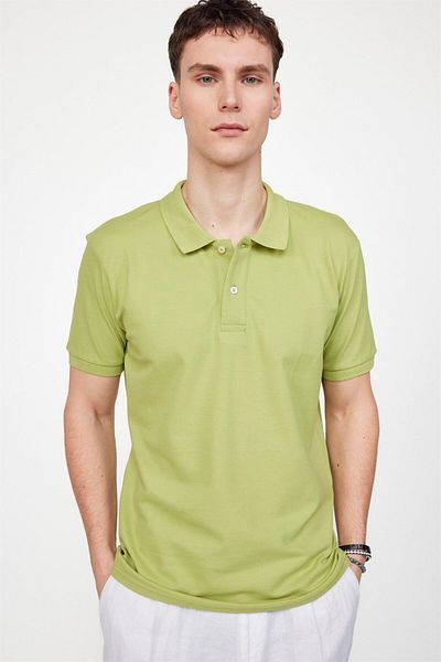 Tudors Ανδρικό μπλουζάκι Slim Fit Slim Fit 100% βαμβακερό απλό πικέ πράσινο γιακά μπλουζάκι