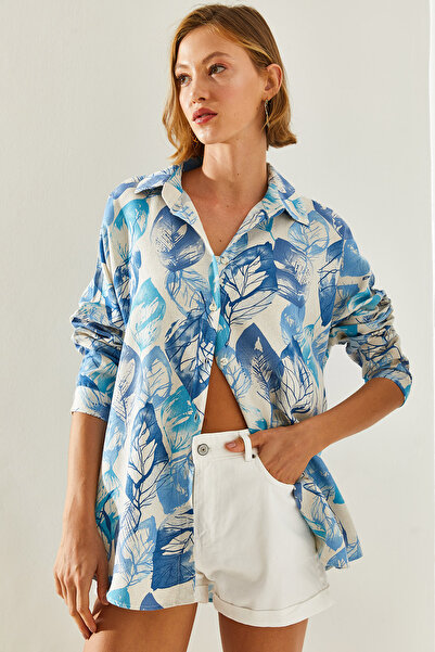 Bianco Lucci Patterned Linen Women's Shirt