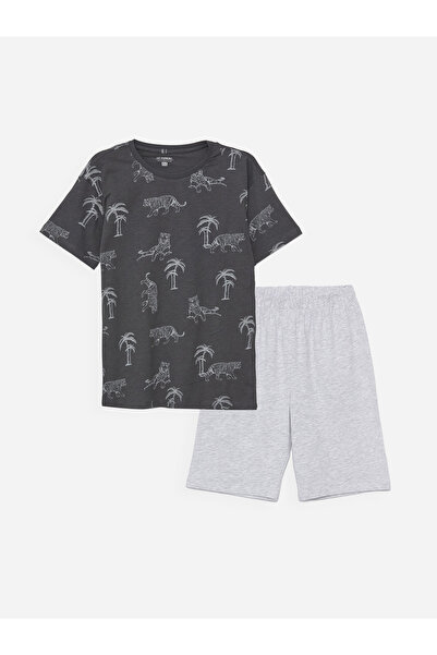 LC Waikiki Set de pijamale cu mânecă scurtă cu imprimeu pentru gât și pantalo...