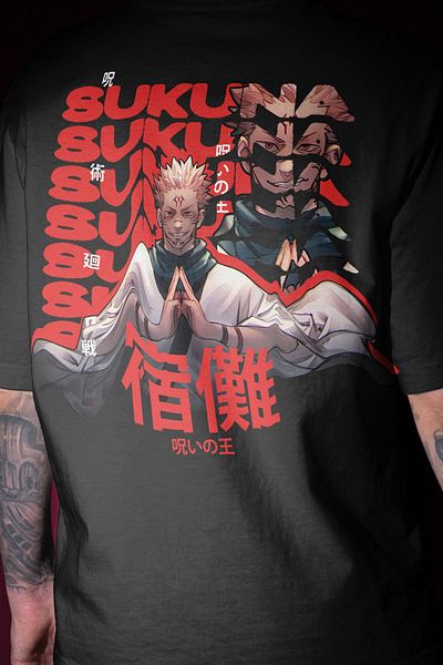 FEEL STYLE Μπλουζάκι Jujutsu Kaisen Sukuna - Unisex Oversize με στάμπα μπροστά και πίσω, Anime FS