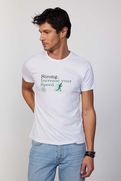 Tudors Ανδρικό T-shirt Slim Fit Slim Fit 100% βαμβακερό τυπωμένο λευκό μπλουζάκι με λαιμόκοψη