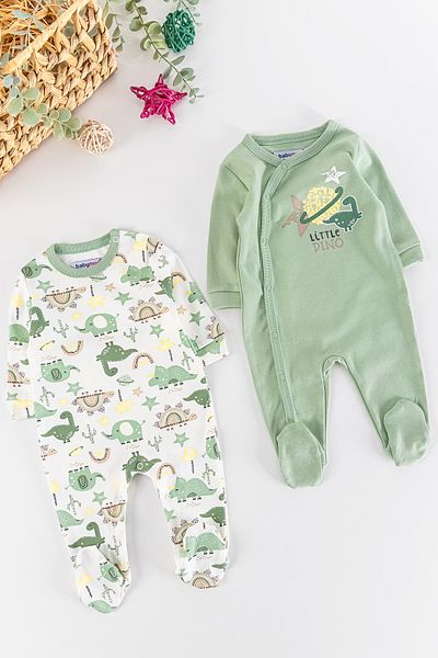 Babymod Dino Figured Long Sleeve 2-Piece Baby Boy Jumpsuit Set