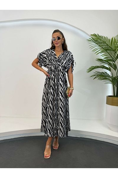 Elif Özbey Butik Beaded Zebra Pattern Dress