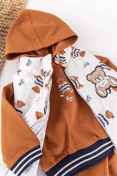 Babymod Three Piece Winter Baby Boy Set with Teddy Bear Figure Vest