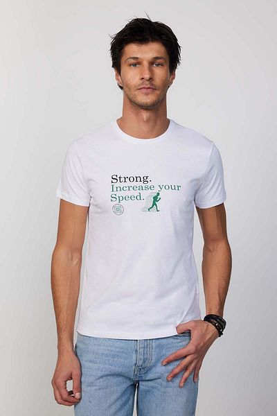 Tudors Ανδρικό T-shirt Slim Fit Slim Fit 100% βαμβακερό τυπωμένο λευκό μπλουζάκι με λαιμόκοψη