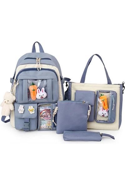teknotrust Business Blue Fragment - Set de rucsac și ghiozdan în stil coreean NOS, mărime unică, cu țesătură da