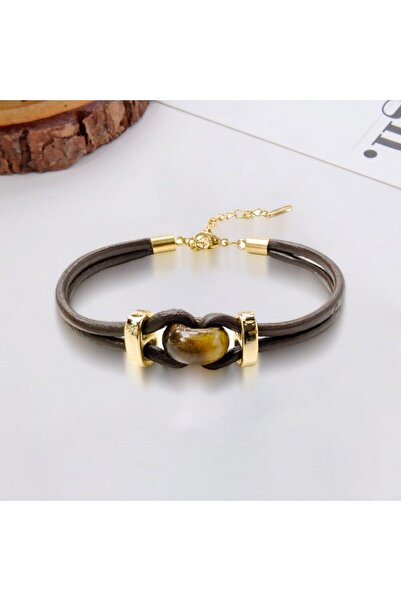 CC 316l Stainless Steel Hakiki Deri Kaplangözü Doğal Taşlı Unisex Ayarlanabil...