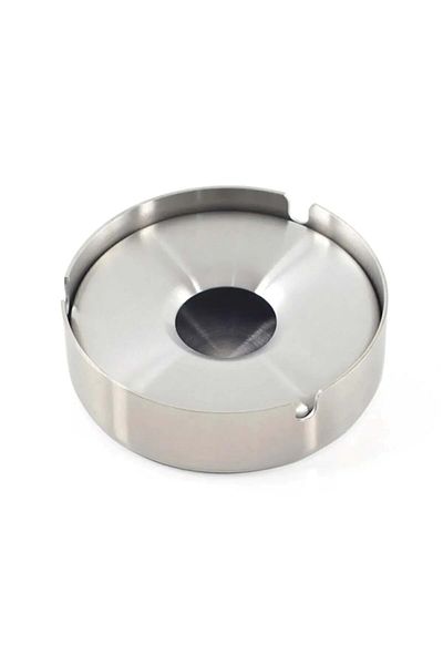 Doğuş Mutfak 10 Cm Large Size Stainless Steel Ash Tray - 6-PCS with Lid, Chrome Ashtray