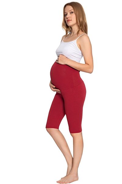 MyBen Pantaloni scurti capri din bumbac de maternitate, cu talie reglabilă, bordeaux, 2022-irf06