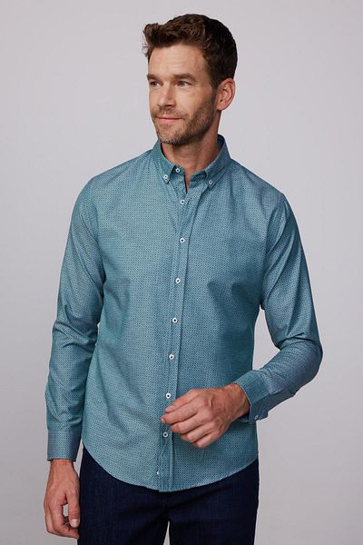 Tudors Slim Fit hosszú ujjú gombos gallér mintás pamut Easy Iron férfi ing