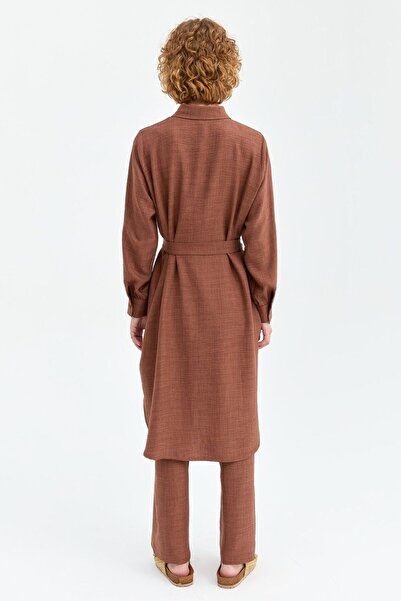 Esswaap Cep Kapağı İnci Detaylı Pantolonlu Eco Takım Kahve