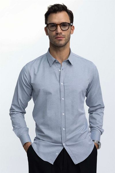 Tudors Modern Slim Fit hosszú ujjú pamut Easy Iron Dobby férfi szürke ing