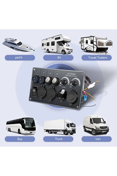 Next Oto Karavan Oto Tekne LED Dimmer TYP C Çift Usb Araç Şarj Soket Voltmetre Çakmaklık Aç Kapa 12V 24V