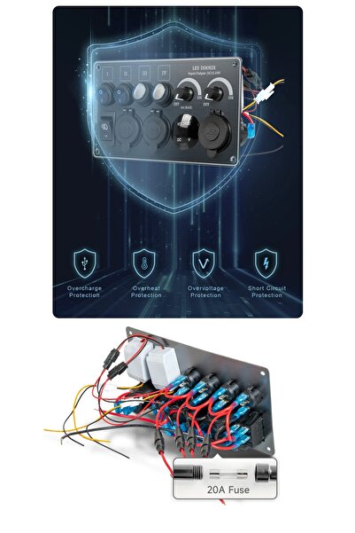 Next Oto Karavan Oto Tekne LED Dimmer TYP C Çift Usb Araç Şarj Soket Voltmetre Çakmaklık Aç Kapa 12V 24V