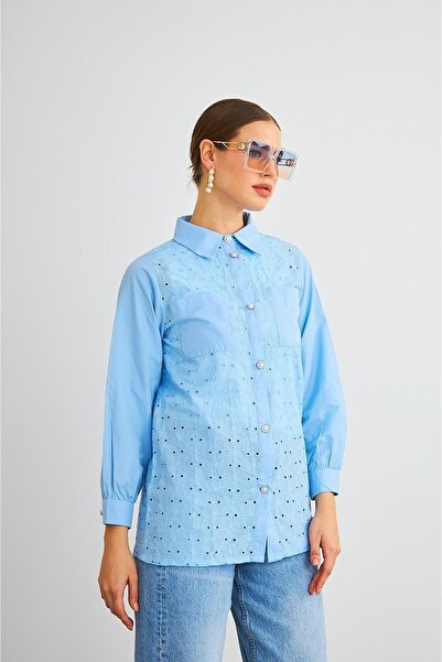 Basicpark Paula Brode Stone Buttoned Light Blue Shirt