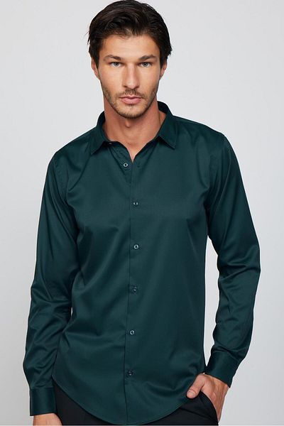 Tudors Slim Fit Μακρυμάνικο Lycra Απλό Stretch Ανδρικό πουκάμισο