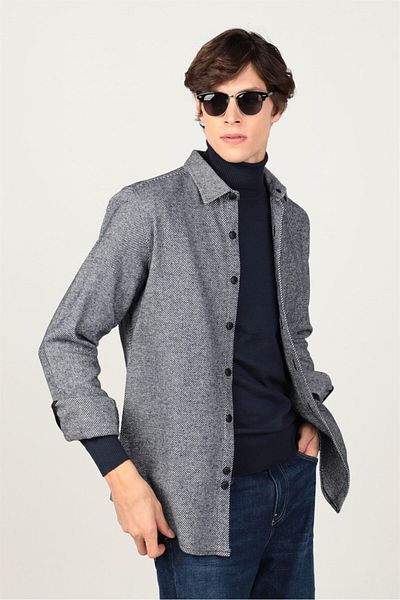 Tudors Slim Fit Long Sleeve Winter Lumberjack Plain Men's Gray Shirt