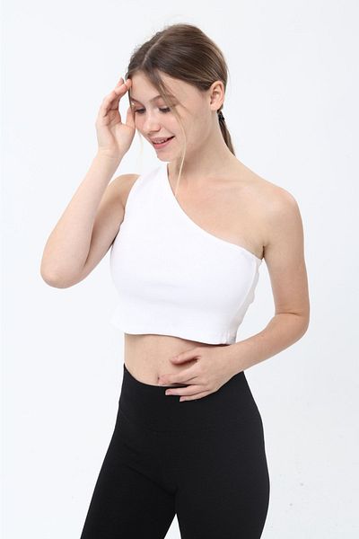 LAENT One Shoulder Ribbed Crop Top