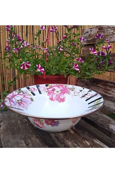 Miss Betty Marbled Checkerboard Enamel Pasta Plate Deep Fruit Bowl