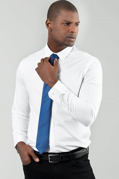 Tudors Slim Fit Μακρυμάνικο Απλό λεπτό βαμβακερό σατινέ ανδρικό πουκάμισο λευκό