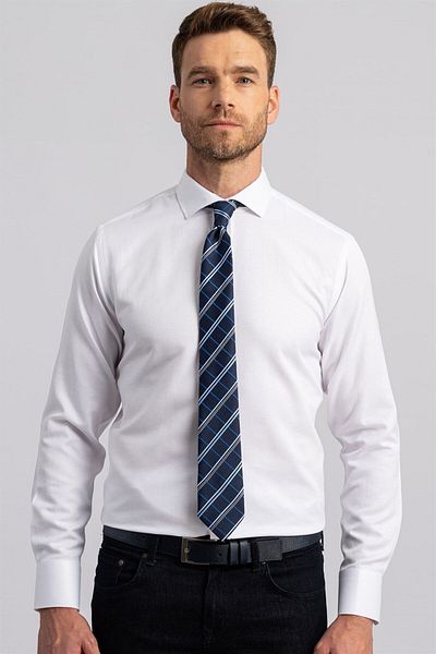 Tudors Μοντέρνο ανδρικό λευκό πουκάμισο Dobby Slim Fit